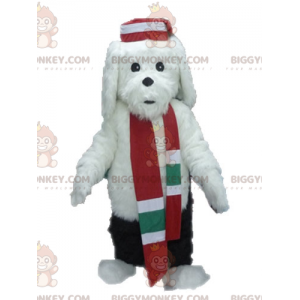 Μαλακό και γούνινο λευκό και μαύρο κοστούμι μασκότ σκύλου