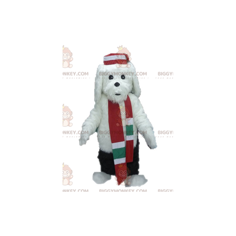 Costume de mascotte BIGGYMONKEY™ de chien blanc et noir doux et