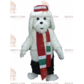 Costume de mascotte BIGGYMONKEY™ de chien blanc et noir doux et