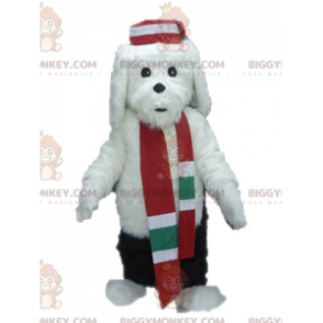 Soft and Furry White and Black Dog BIGGYMONKEY™ Mascot Costume