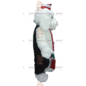 Costume de mascotte BIGGYMONKEY™ de chien blanc et noir doux et