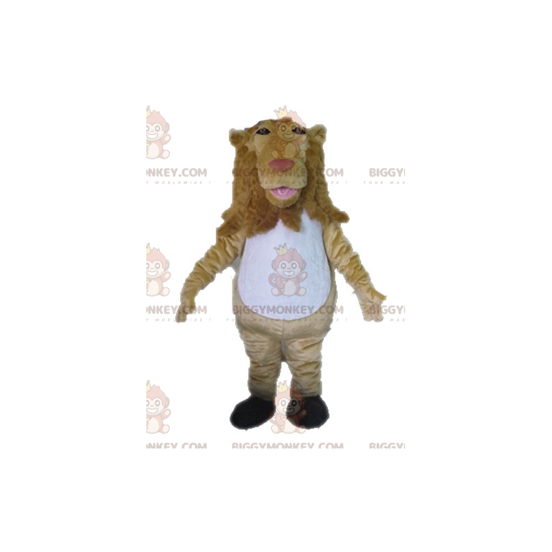 Costume de mascotte BIGGYMONKEY™ de lion beige et blanc géant -