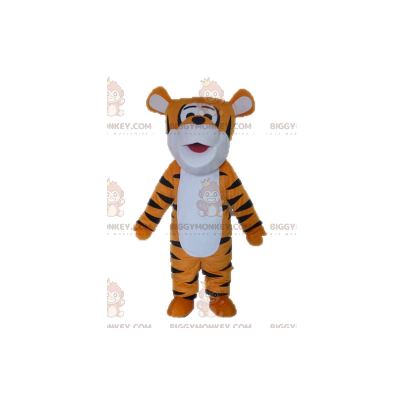 Costume de mascotte BIGGYMONKEY™ de tigre orange blanc et noir.