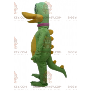 Costume della mascotte del dinosauro gigante verde e giallo
