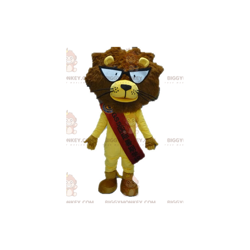 Costume de mascotte BIGGYMONKEY™ de lion jaune et marron avec