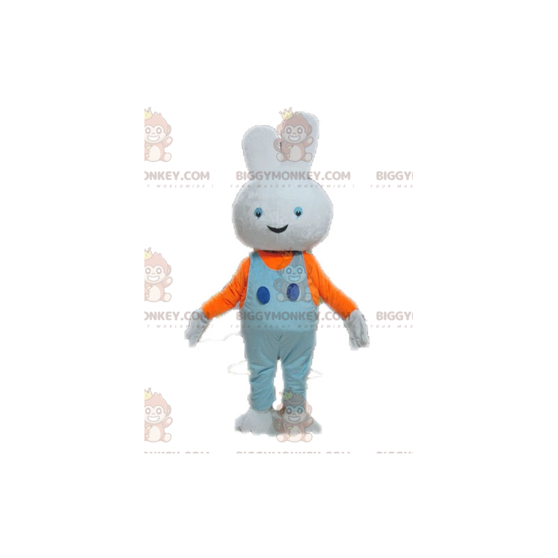 BIGGYMONKEY™ Costume da mascotte coniglio bianco con tuta blu -