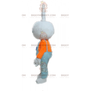 BIGGYMONKEY™ White Rabbit Mascot Costume With Blue Overalls –