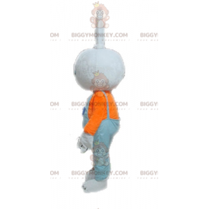BIGGYMONKEY™ wit konijn mascotte kostuum met blauwe overall -