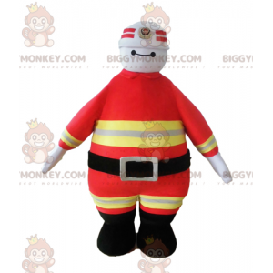 Traje de mascote de bombeiro BIGGYMONKEY™ em uniforme laranja e