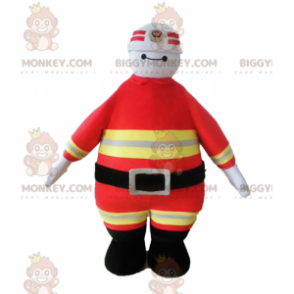 Traje de mascote de bombeiro BIGGYMONKEY™ em uniforme laranja e
