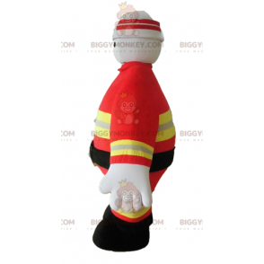 Brandmand BIGGYMONKEY™ maskotkostume i orange og gul uniform -
