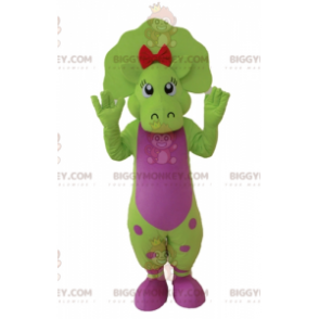 BIGGYMONKEY™ Costume mascotte dinosauro a pois verde e rosa -