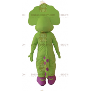 BIGGYMONKEY™ Groen en roze polkadot dinosaurus mascottekostuum