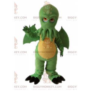 BIGGYMONKEY™ Costume da mascotte Drago verde con testa di polpo