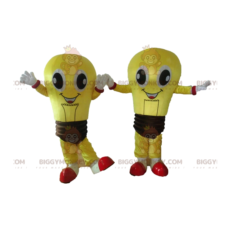 2 mascotes BIGGYMONKEY™s de lâmpadas gigantes amarelas e