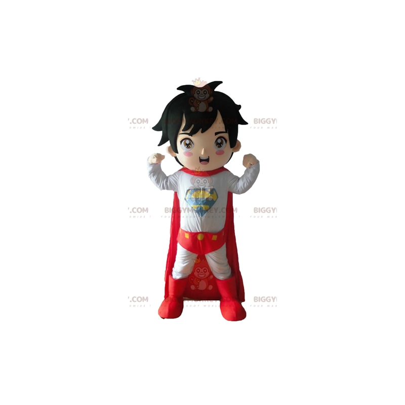 Drengens BIGGYMONKEY™-maskotkostume klædt i superhelte-outfit -
