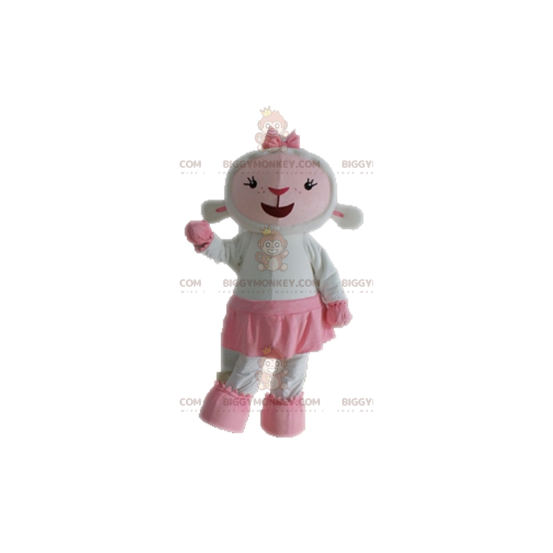 Costume de mascotte BIGGYMONKEY™ de mouton blanc et rose.