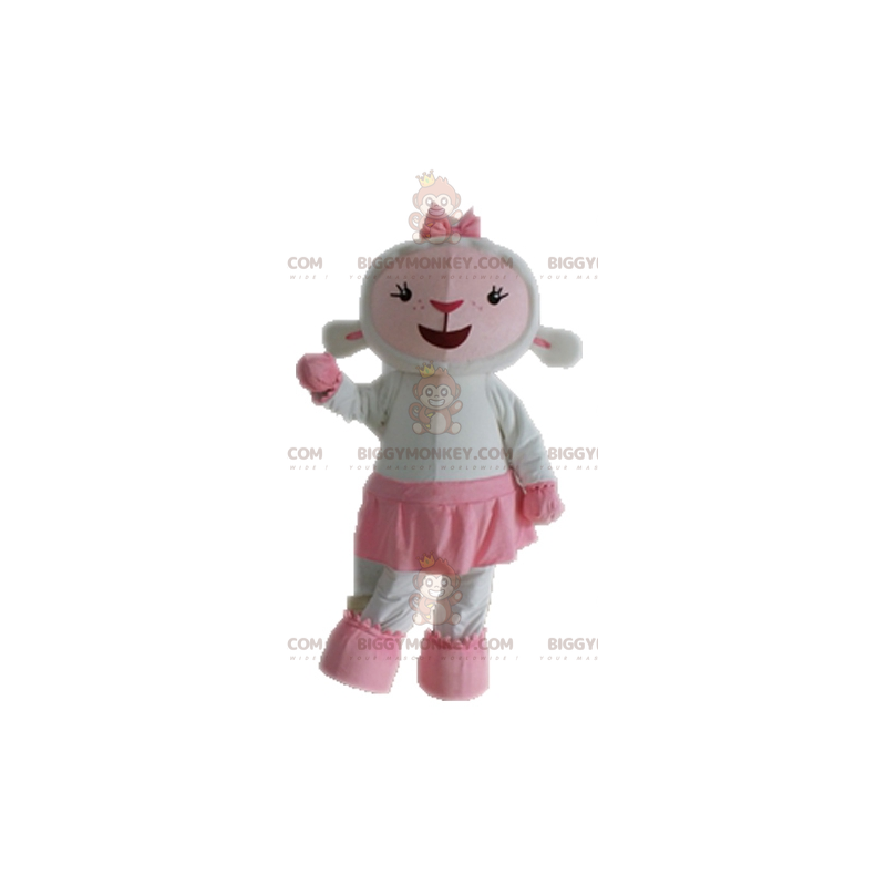 Weißes und rosa Schaf BIGGYMONKEY™ Maskottchen-Kostüm. Lamm