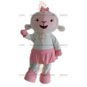 Costume da mascotte BIGGYMONKEY™ da pecora bianca e rosa.