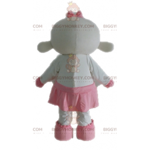 Costume de mascotte BIGGYMONKEY™ de mouton blanc et rose.