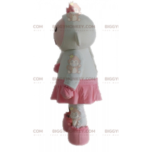 Traje de mascote de ovelha branca e rosa BIGGYMONKEY™. Traje de