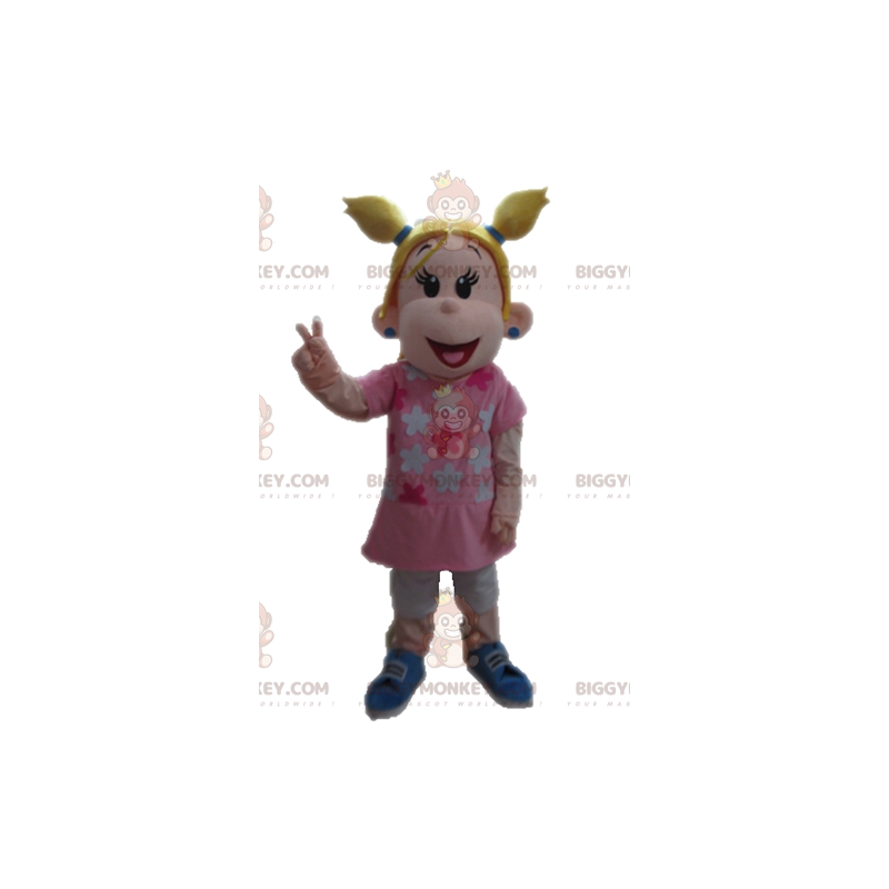 BIGGYMONKEY™ Costume da mascotte Ragazza bionda vestita di rosa