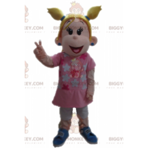 Costume de mascotte BIGGYMONKEY™ de fillette blonde habillée en