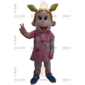 BIGGYMONKEY™ Costume da mascotte Ragazza bionda vestita di rosa