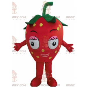 Jätteröd Strawberry BIGGYMONKEY™ maskotdräkt. Röd frukt