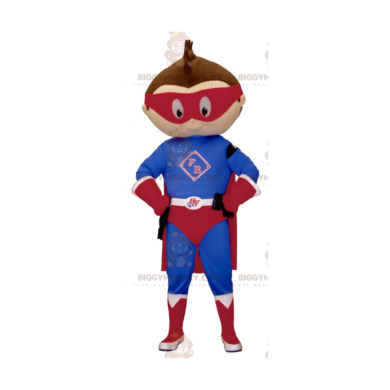 Little Boy BIGGYMONKEY™ Mascot Costume Dressed In Superhero