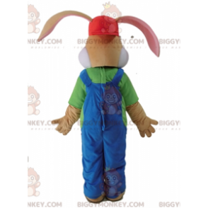 Brown Rabbit BIGGYMONKEY™ Mascot Costume Dressed In Overalls –