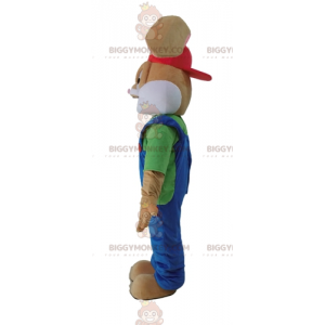 Bruin konijn BIGGYMONKEY™ mascottekostuum gekleed in overall -