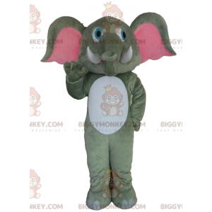 Costume da mascotte gigante grigio bianco e rosa elefante