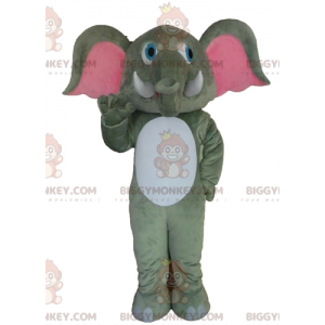 Costume de mascotte BIGGYMONKEY™ d'éléphant gris blanc et rose