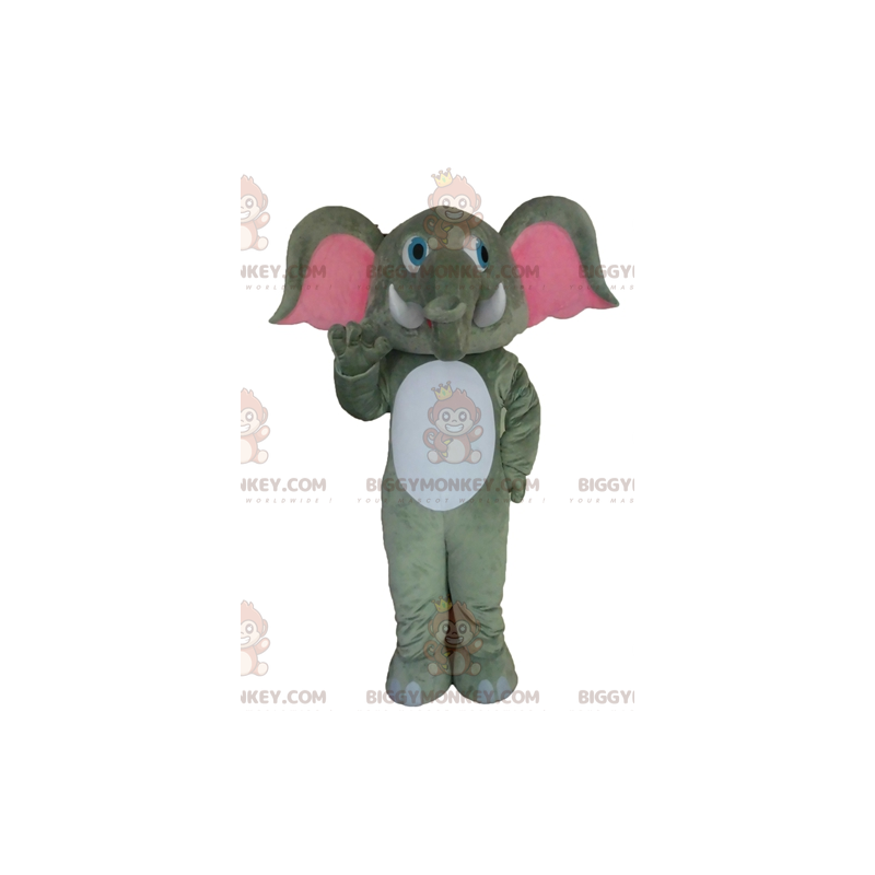 Costume da mascotte gigante grigio bianco e rosa elefante