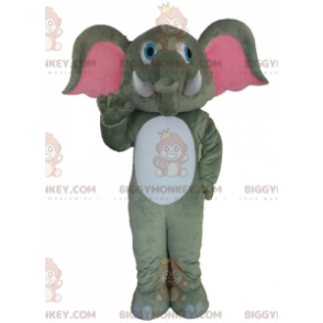 Costume de mascotte BIGGYMONKEY™ d'éléphant gris blanc et rose
