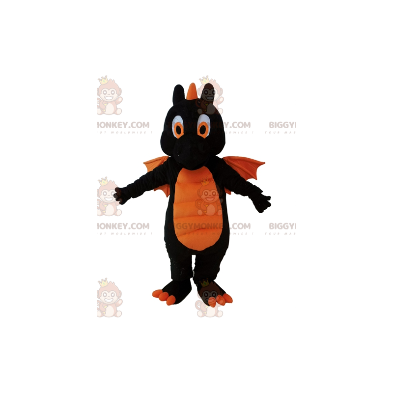 Costume de mascotte BIGGYMONKEY™ de dragon noir et orange géant