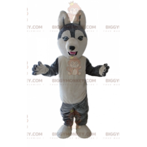 Husky BIGGYMONKEY™ mascottekostuum. Grijze en witte wolfshond