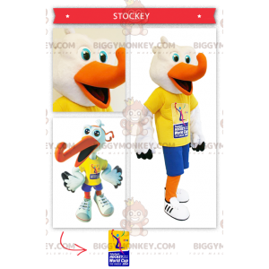 Costume de mascotte BIGGYMONKEY™ de cigogne supporter de hockey