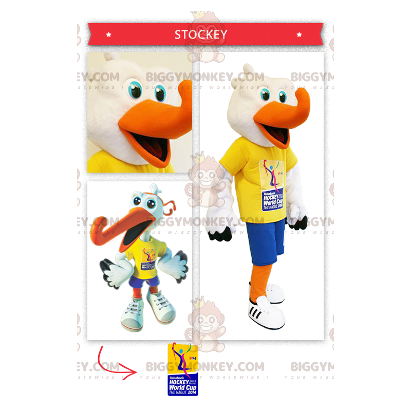 Costume mascotte BIGGYMONKEY™ per cicogna fan dell'hockey -