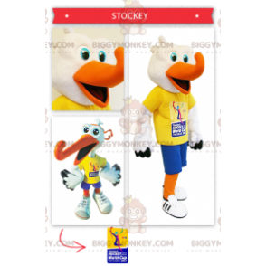 Costume de mascotte BIGGYMONKEY™ de cigogne supporter de hockey