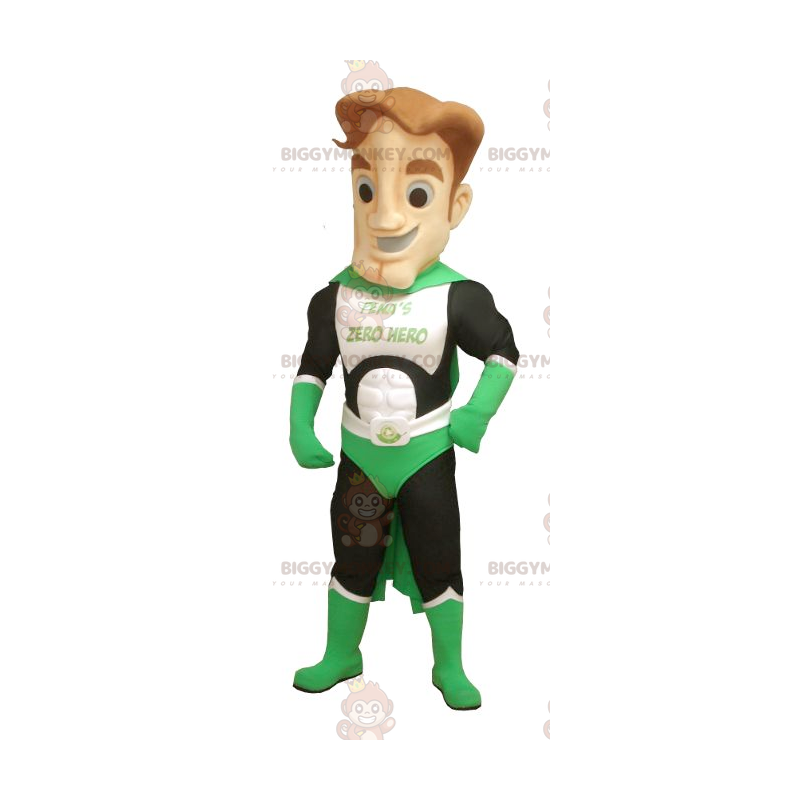 Πράσινη Λευκή και Μαύρη Στολή Μασκότ Superhero BIGGYMONKEY™ -