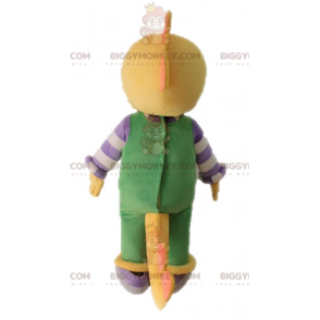 BIGGYMONKEY™ Yellow Dinosaur Mascot Costume Dressed In Overalls