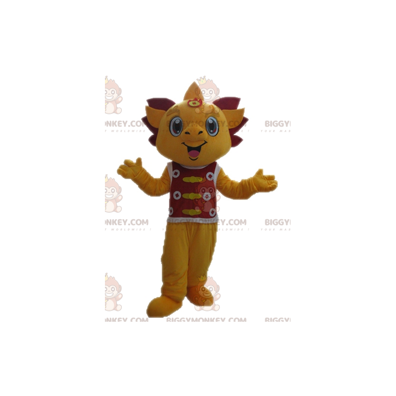 Disfraz de mascota dragón amarillo y rojo BIGGYMONKEY™. Disfraz