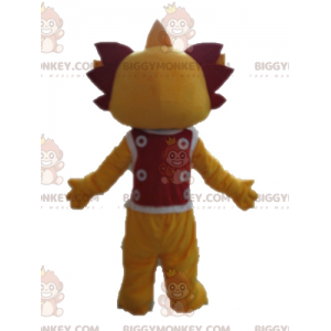 Costume da mascotte drago giallo e rosso BIGGYMONKEY™. Costume