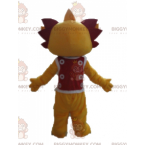 Yellow and Red Dragon BIGGYMONKEY™ Mascot Costume. Smiling