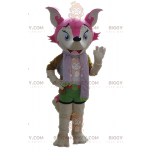 Traje de mascote BIGGYMONKEY™ feminino e raposa rosa e branca