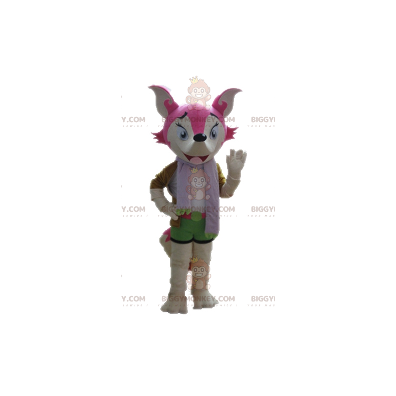 Traje de mascote BIGGYMONKEY™ feminino e raposa rosa e branca