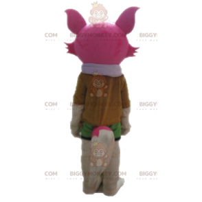 BIGGYMONKEY™ Maskottchenkostüm weiblich und bunter pink-weißer