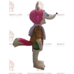 BIGGYMONKEY™ Maskottchenkostüm weiblich und bunter pink-weißer